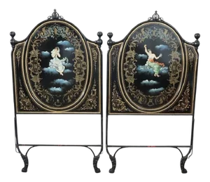 Iron Single Beds with Hand Painted Decorations, Set of 2
