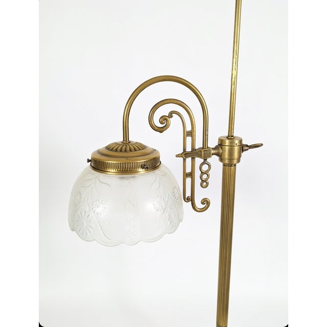 Vintage Art Deco Brass Floor Lamp With Etched Frosted Glass Shade For Sale In Washington DC - Image 6 of 6