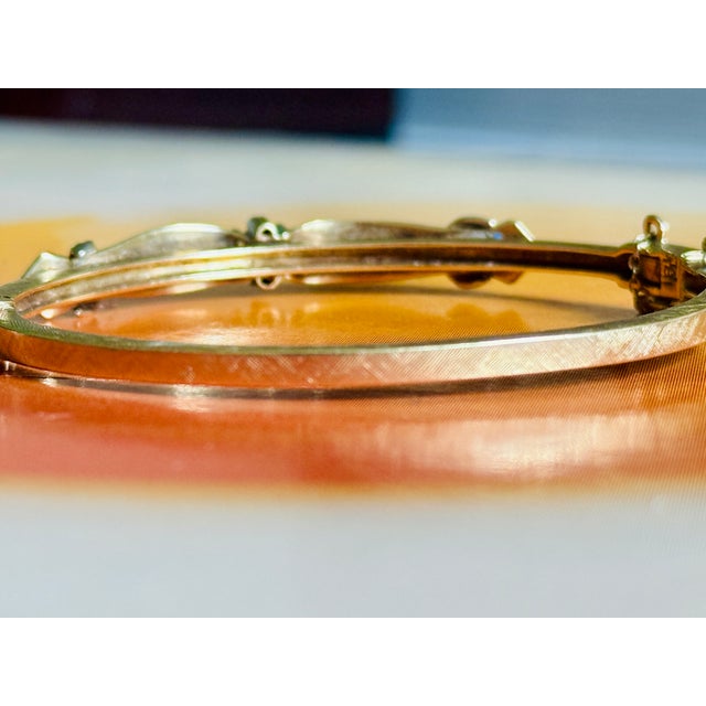 Mid Century 18k Yellow Gold Florentine Finish Diamond and Crescent Bangle Bracelet For Sale - Image 10 of 15