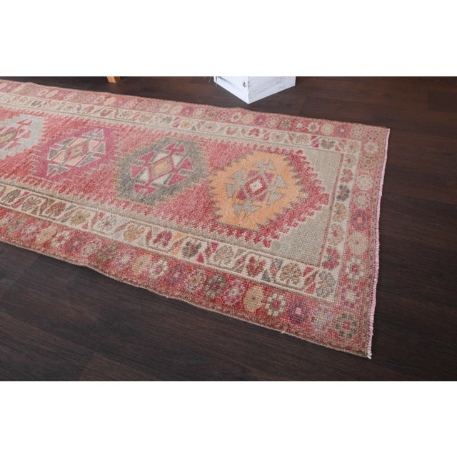 1970s 1970s Vintage Turkish Hand-Knotted Wool Cotton Red Runner Rug For Sale - Image 5 of 11