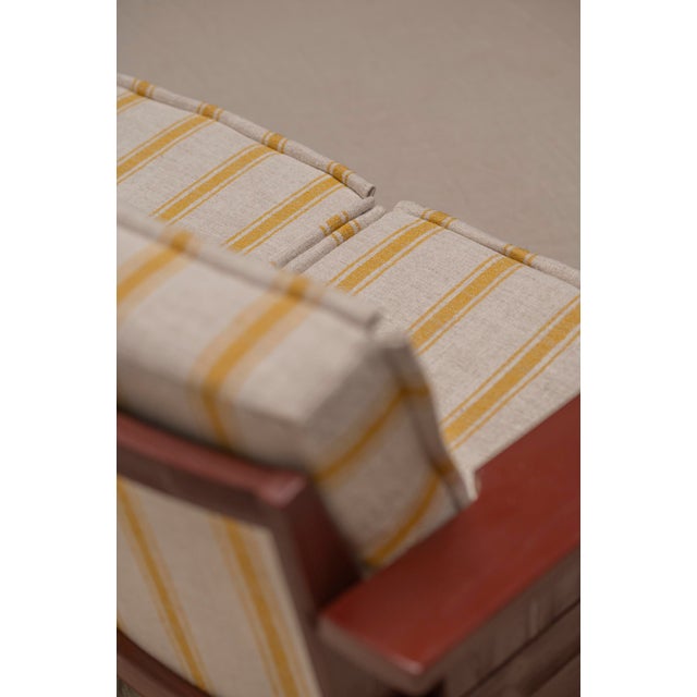 Wood Brutalist Burgundy 3-Seater Sofa with Striped Upholstery, 1970s For Sale - Image 7 of 18