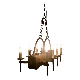 Large French Medieval Rustic Chandelier, 1960 For Sale