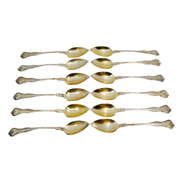 Silver-Gilded Teaspoons with Shell Spouts and Embossed Handles, Set of 12 For Sale