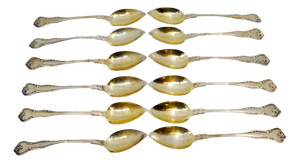 Silver-Gilded Teaspoons with Shell Spouts and Embossed Handles, Set of 12