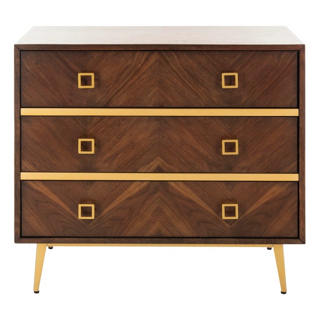 3 Drawer Chest in Walnut & Gold For Sale - Image 11 of 11