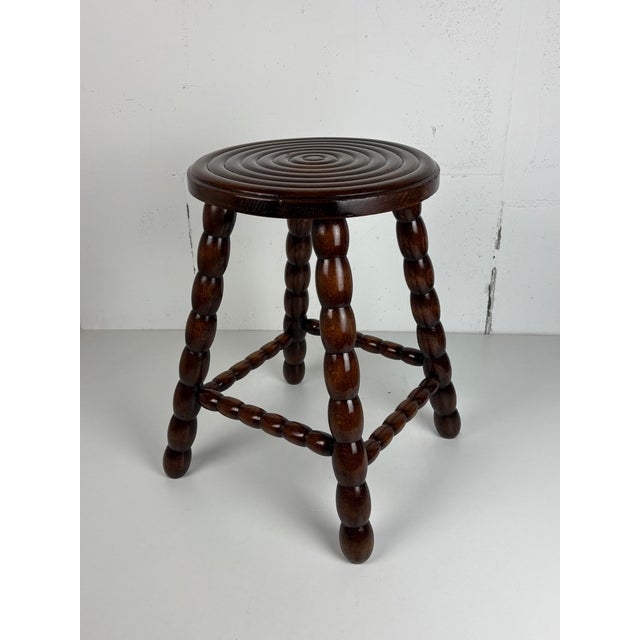 1950s Mid-Century Turned Wood Bobbin Stool in the style of Charles Dudouyt, France, 1950s For Sale - Image 5 of 18