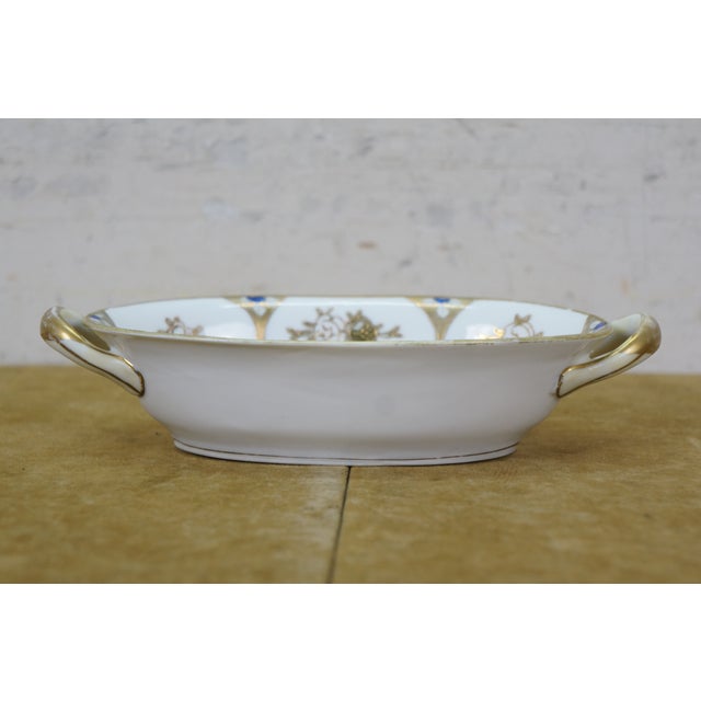 Noritake Antique Noritake Art Deco Blue & Gold Roses Oval Serving Dish Compote 8" For Sale - Image 4 of 13