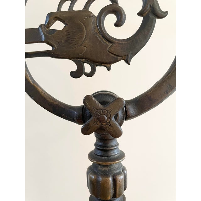 Art Nouveau Vintage Bronze Bridge Floor Land Reverse Hand Painted Shade For Sale - Image 3 of 12