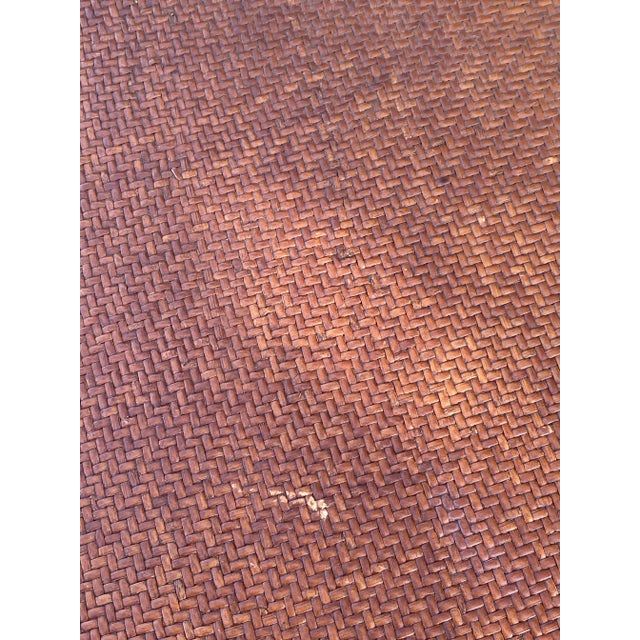 Maison Mid Century Modern Bamboo Table. Bamboo and Rattan Table With Woven Top Detail and Shelf For Sale - Image 4 of 12