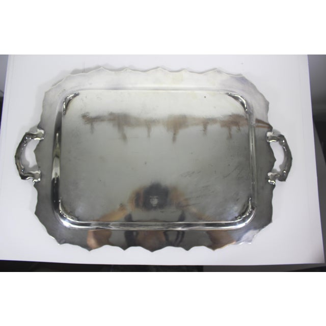Extra Large Butler’s Tray Silver Plated Rectangular Platter Vintage Plate Ornate Handles Embossed Serving For Sale - Image 9 of 10