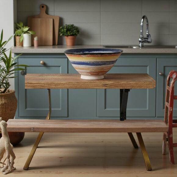 2015 Coastal Landscape Pottery Handmade Stoneware Bowl Colorful Striped Modern For Sale - Image 9 of 16