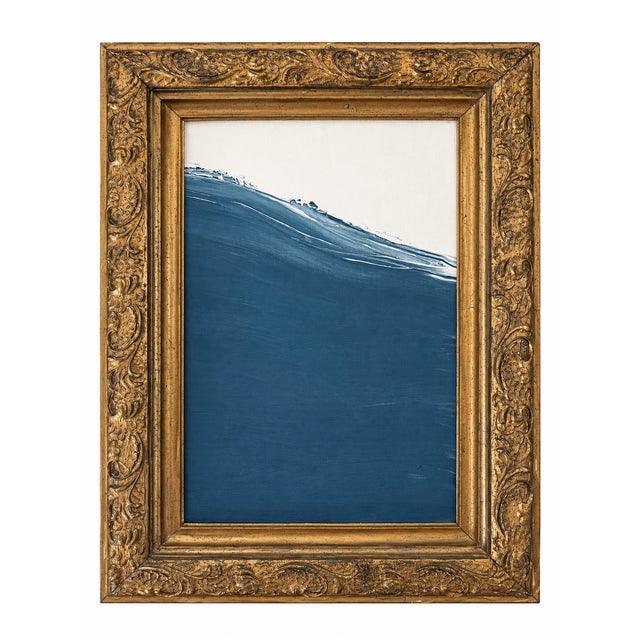 "Waves” Abstract Art in Antique Frame, Seascape Painting Transitional Wall Art by JTS For Sale