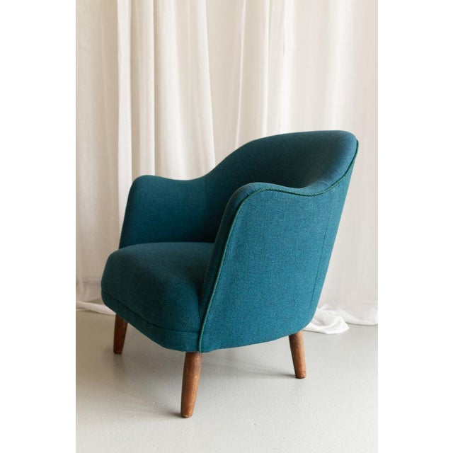 Danish Modern Easy Chair in Teal Blue, 1950s For Sale - Image 9 of 18