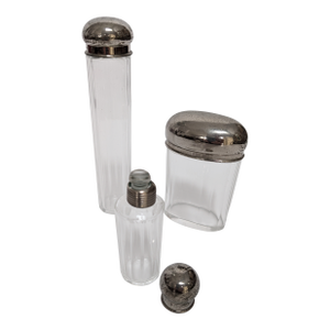 1920s Art Deco Toiletry Matching Set of 3 Silver Tops