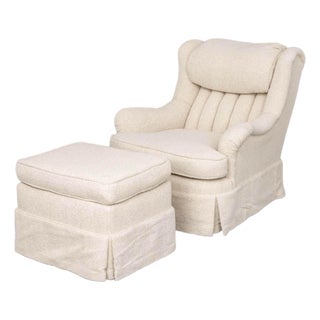 Modern Beige Upholstered Lounge Chair and Ottoman For Sale