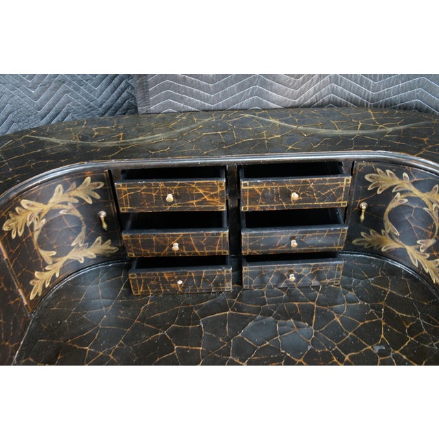 Vintage Black Lacquer Chinoiserie Carlton House Neoclassical Writing Desk For Sale - Image 12 of 17