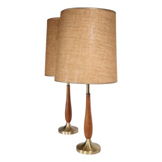 Mid 20th Century Mid Century Table Lamps With Original Burlap Shades - a Pair For Sale