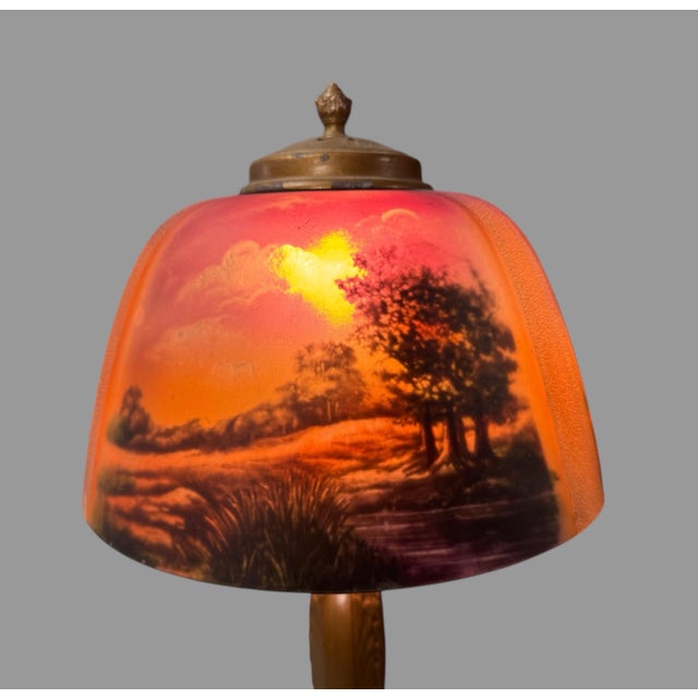 Early 20th Century Vintage Antique Reverse Painted Landscape Panel Table Lamp For Sale - Image 5 of 11