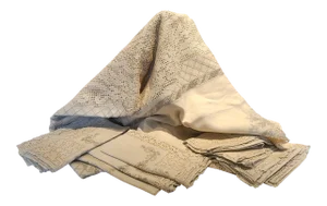 Antique Early 20th Century Linen Tablecloth With Matching Napkins - 13 Pieces
