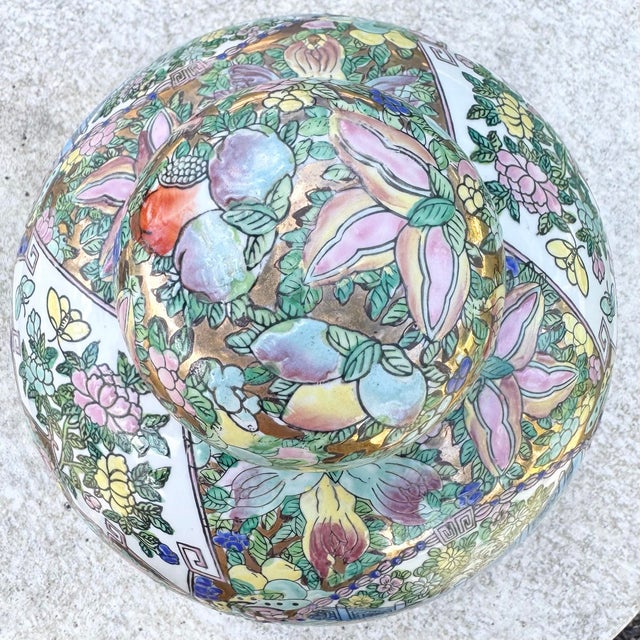 Mid 20th Century Vintage Chinese Hand Painted Multi Color Porcelain Ginger Jar For Sale - Image 5 of 9
