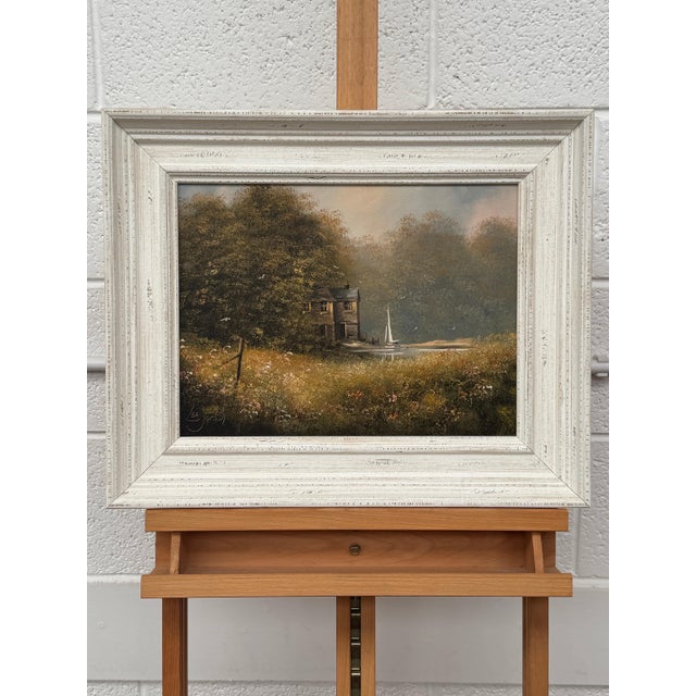 Serene Countryside Landscape with Sailboat & Wild Flowers in English Countryside 1980 Circa For Sale - Image 10 of 18