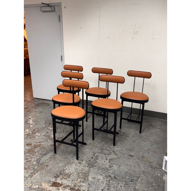 Modern Michael Oren Design Porter Place Style Swivel Counter Stools, Set of Six For Sale - Image 3 of 12