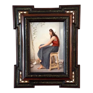 Antique Kpm Painted Porcelain Plaque "The Girl With Doves" Signed Wagner, 19th. Century