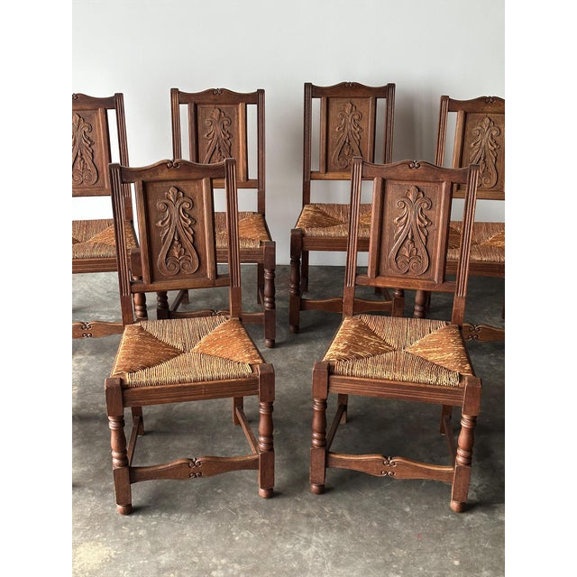 Early 20th Century French Carved Oak Rush Seat Dining Chairs, Set of 8 For Sale - Image 17 of 18