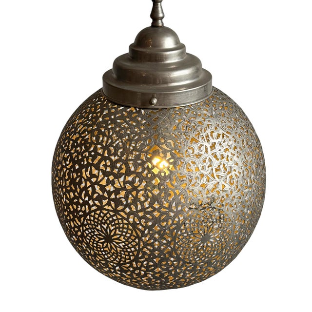 Indian Vintage Nickel Globe Syra Pendant Light For Sale - Image 3 of 7