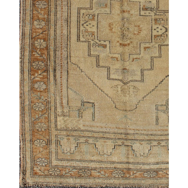 Mid 20th Century Vintage Turkish Oushak Rug With Medallion Design in Camel, Taupe, Green & Brown 3'7 X 5'10 For Sale - Image 5 of 6