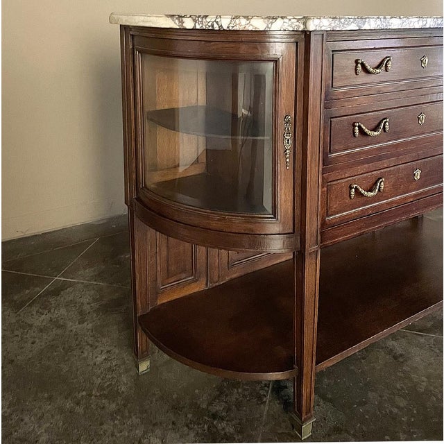 19th Century French Louis XVI Walnut Marble Top Parisian Display Buffet For Sale - Image 10 of 15