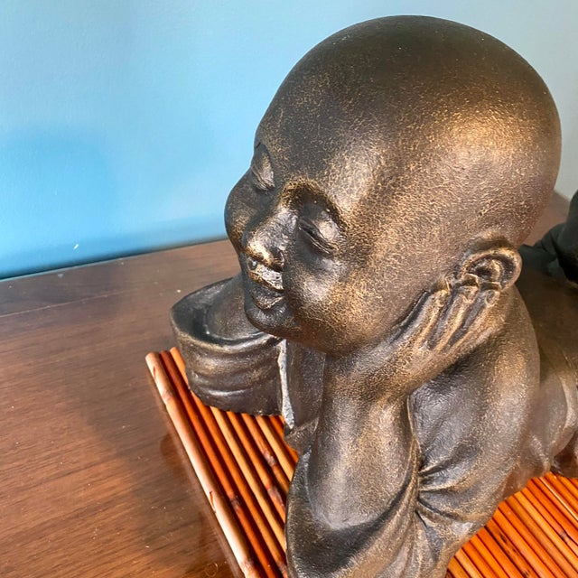 Laughing Baby Buddha Statue W/ Bamboo Mat Cast Resin & Fiberglass For Sale - Image 11 of 13