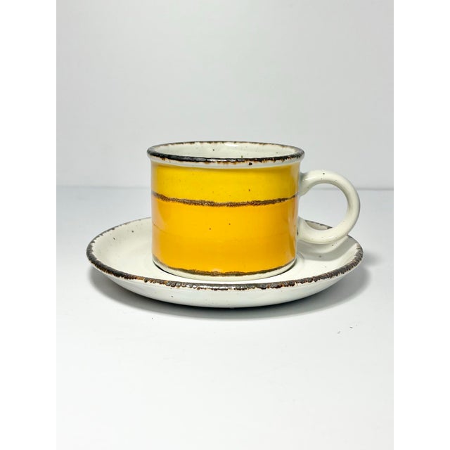 Contemporary 1970s Midwinter (Stonehenge) “Sun” 4 Stoneware Tea Cups & Saucers For Sale - Image 3 of 6