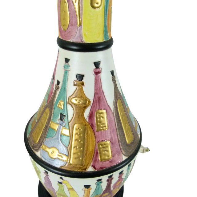 Italian Table Lamp Mid-Century . Ceramic With a Colorful Wine Bottle Design For Sale - Image 9 of 12