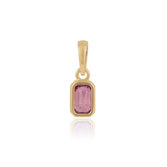 14k Solid Gold Modern Pink Sapphire Dainty Charm Pendant for Her For Sale - Image 10 of 16