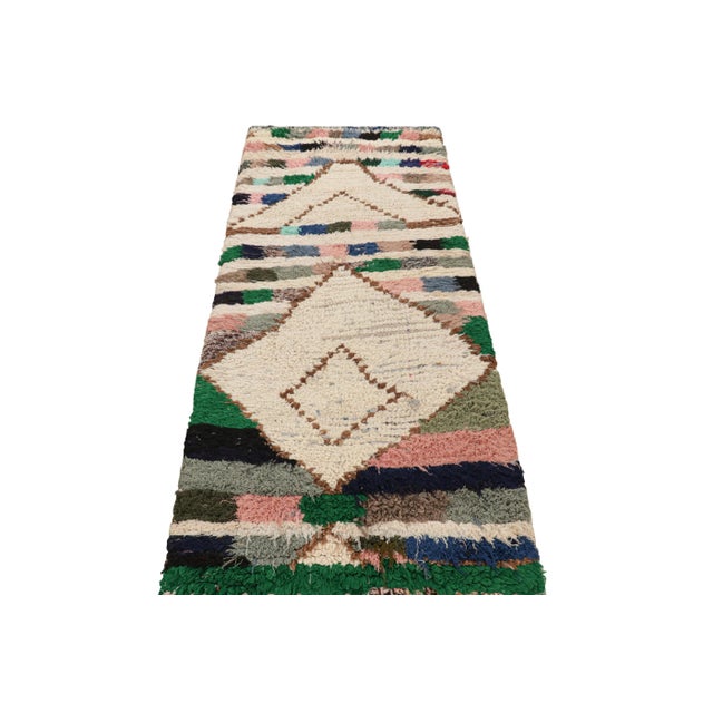 1950s Vintage Moroccan Runner Rug With Colorful Stripes and Medallions | Rug & Kilim For Sale - Image 5 of 7