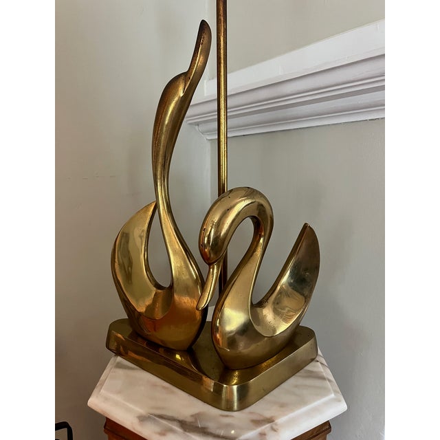 Brass Italian Brass Swan Table Lamp For Sale - Image 8 of 11