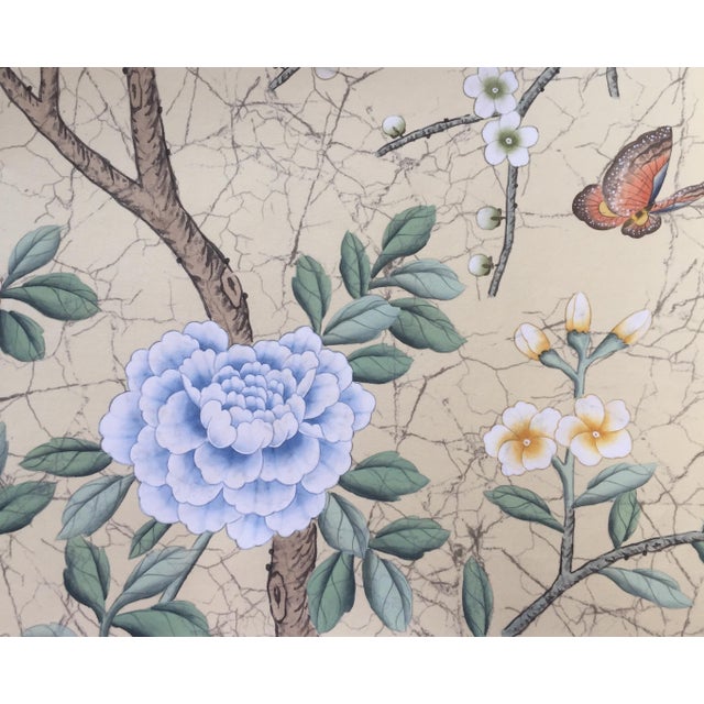 Triptych Unframed Hand-Mounted Chinoiserie India Tea Wallpaper Panels, 3 Pieces For Sale - Image 10 of 13