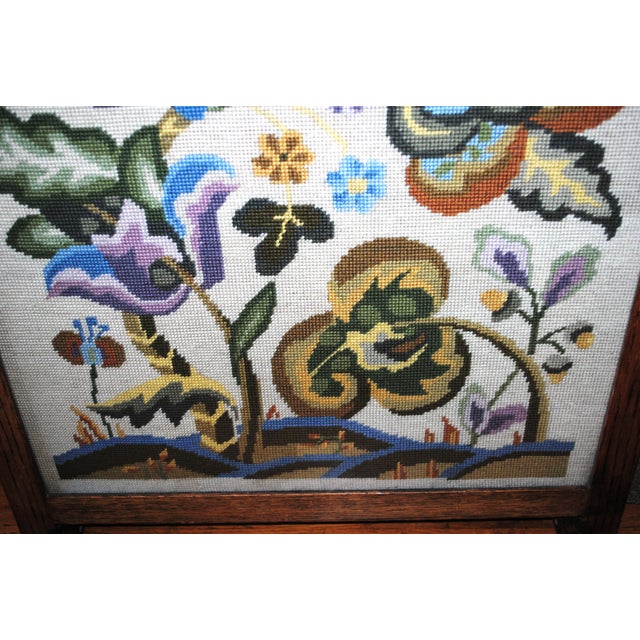 Blue Antique Jacobean Designed Needlepoint Fireplace Screen For Sale - Image 8 of 10