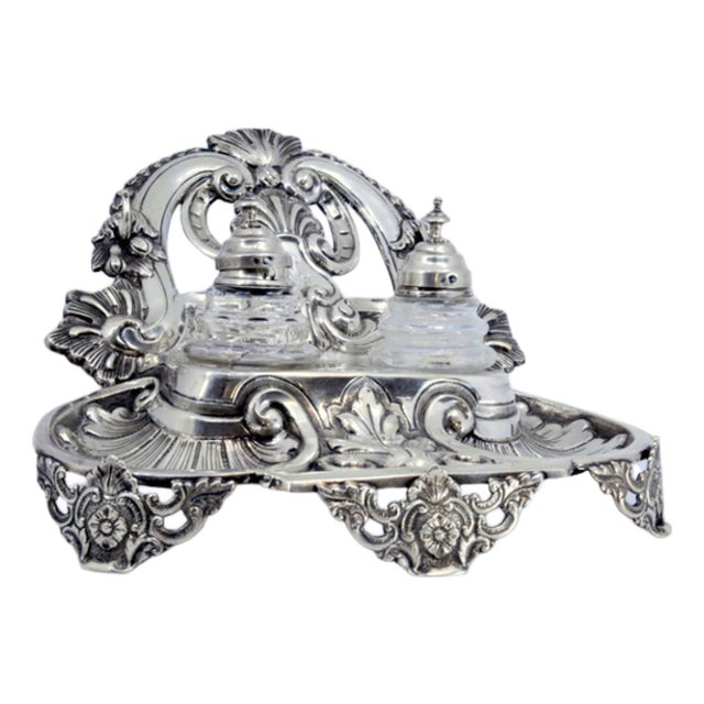 Inkwell in Cut Silver with Shell For Sale