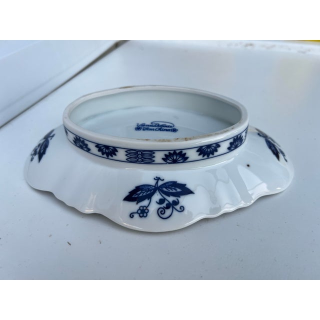 Vintage Footed Blue Onion Bowl Blue and White Diamond Shape Bowl Signed For Sale In West Palm - Image 6 of 7