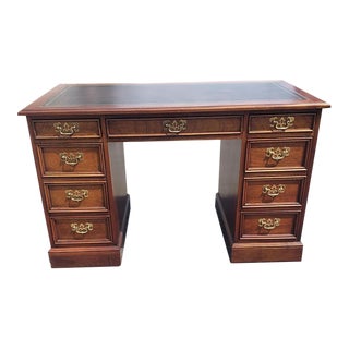 Sligh Furniture Chippendale Mahogany and Tooled Leather Top Partners Desk With Glass For Sale