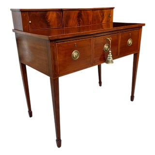 Antique English George III Sheraton Period Inlaid Mahogany Sideboard With Original Removable Stage Back, Circa 1800 For Sale