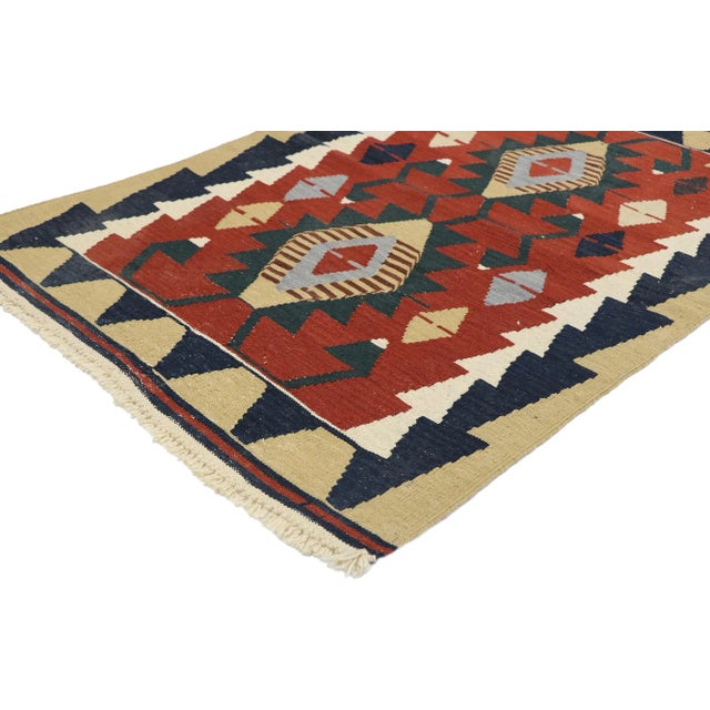 Vintage Persian Shiraz Kilim Rug with Tribal Style 03'00 x 04'02. Full of tiny details and a bold expressive design...