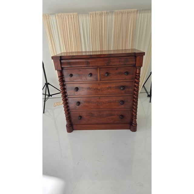 Antique Victorian Mahogany Chest of Drawers (Scotch Chest) Likely From 1850-1870s With Barley Twist Columns For Sale - Image 10 of 18