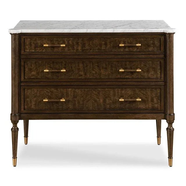 A handsome bedside chest styled in the spirit of late 18th century French Directoire originals with turned round corner...