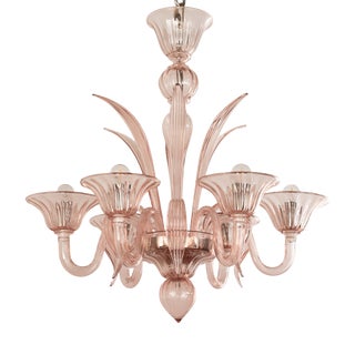 Handmade Cipria Pink Murano Glass Six-Light Chandelier, Italy, 1980s For Sale