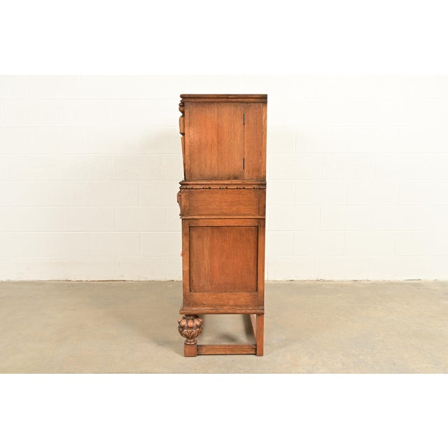 Antique English Jacobean Carved Oak Bar Cabinet, Circa 1920s For Sale - Image 16 of 18