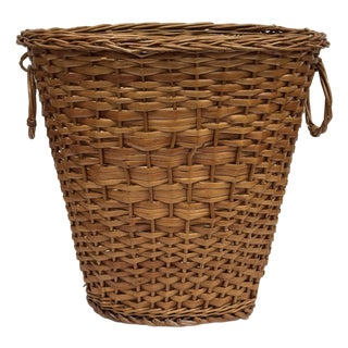 Vintage Handwoven Split Reed and Wicker Waste Basket For Sale