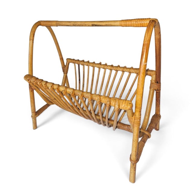 Franco Albini Franco Albini Style Mid 20th Century Bentwood Bamboo & Rattan Magazine Rack For Sale - Image 4 of 11